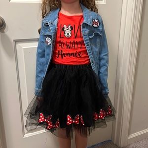 Girls Disney Minnie  outfit, skirt, denim jacket
